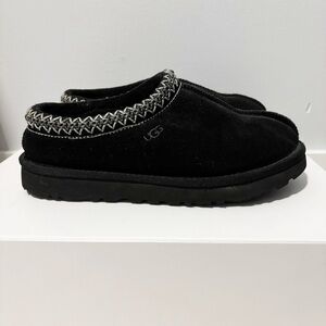 UGG Tasman Slippers Womens Size 8 Black Slide-on Suede Sheepskin UGGBraid Collar